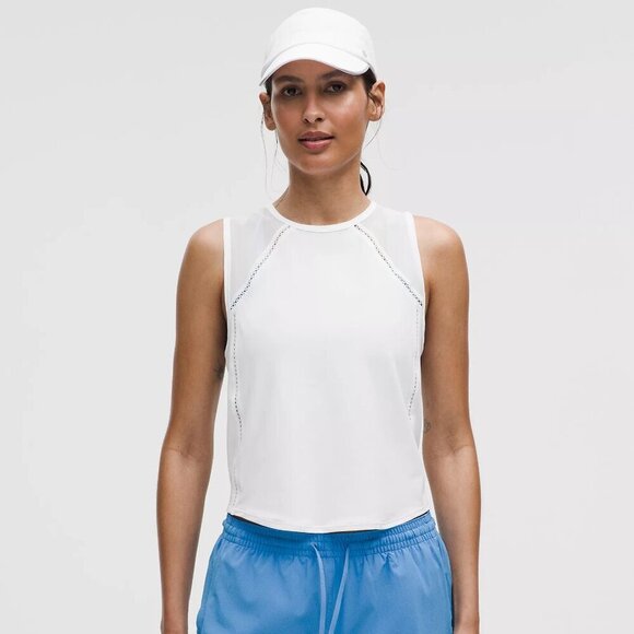 Sculpt Cropped Tank Top (Lace Trim) - White - Picture 2 of 4